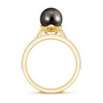 Elegant Wedding Ring Set with 9.75 CT Tahitian Pearl and Moissanite