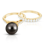 Elegant Wedding Ring Set with 9.75 CT Tahitian Pearl and Moissanite