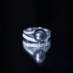 Designer Tahitian Black Pearl Wedding Ring Set with Moissanite