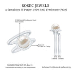 Real Freshwater Pearl Halo Wedding Ring Set with Plain Band