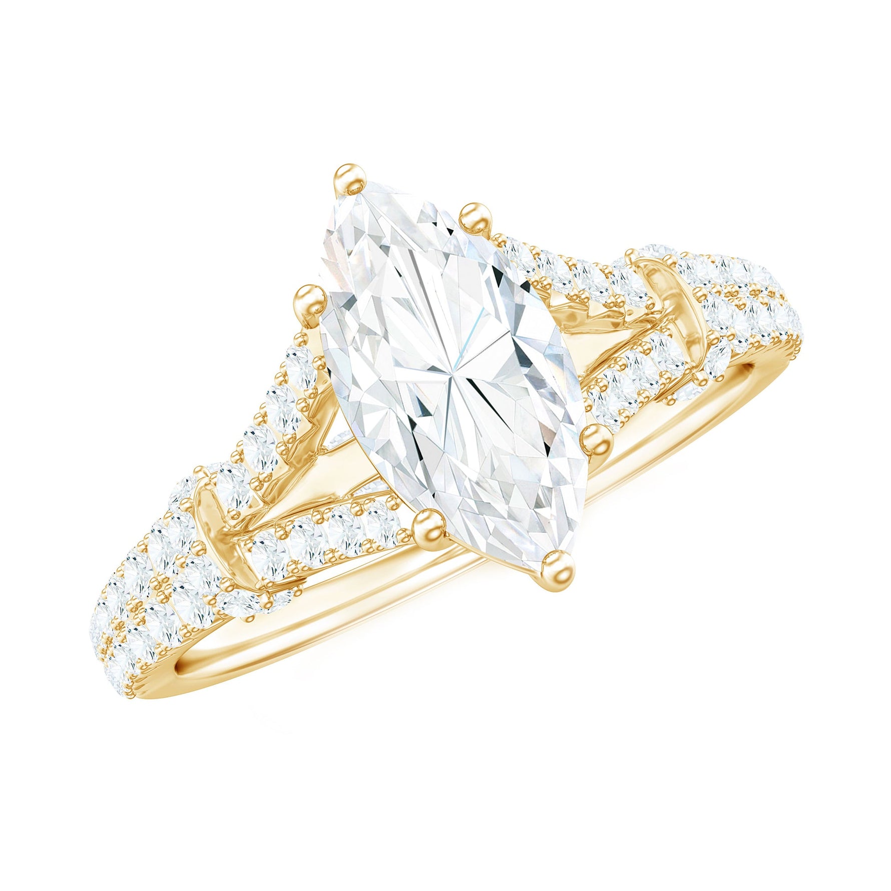 Certified Moissanite Marquise Engagement Ring with Split Shank