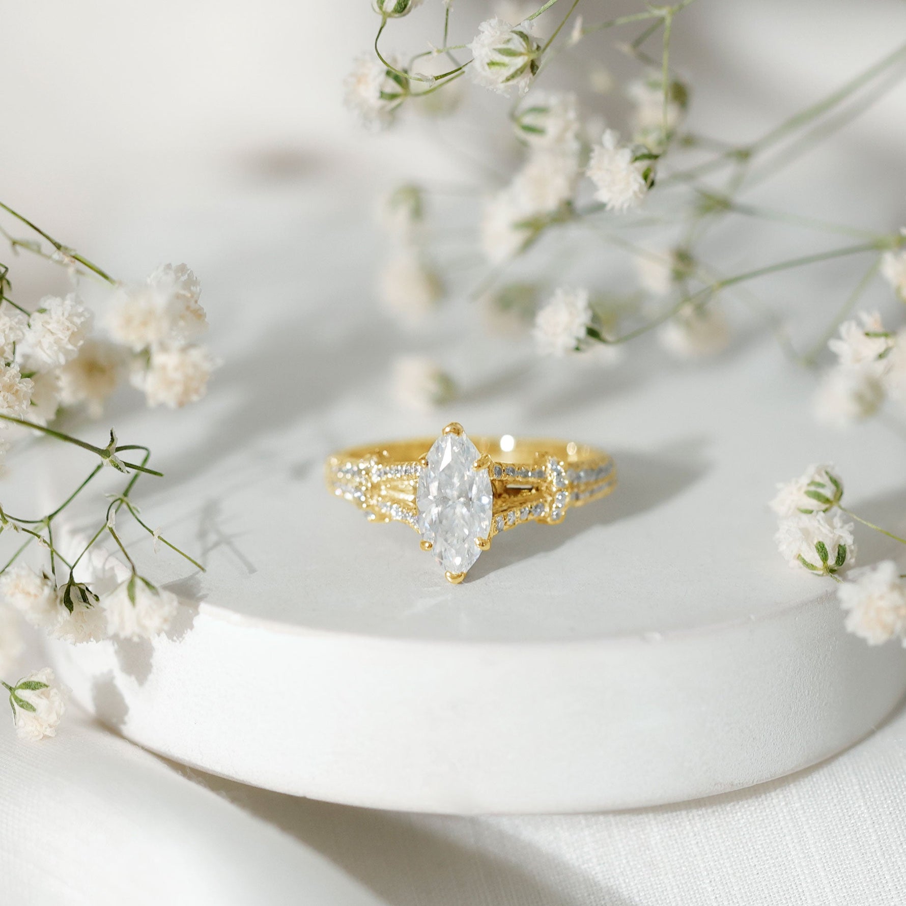 Certified Moissanite Marquise Engagement Ring with Split Shank