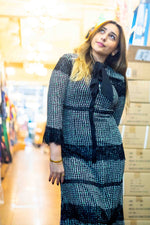 Classic Tweed Shift Dress with Bow Collar Detail - By Baano