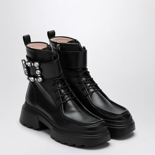 Black Leather Lace-up Boot - By Baano