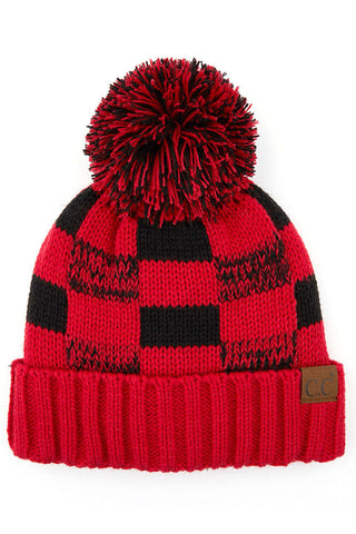 C.C Buffalo Check Beanie with Pom Hat