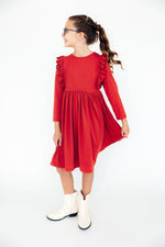 Red L/S Ruffle Twirl Dress