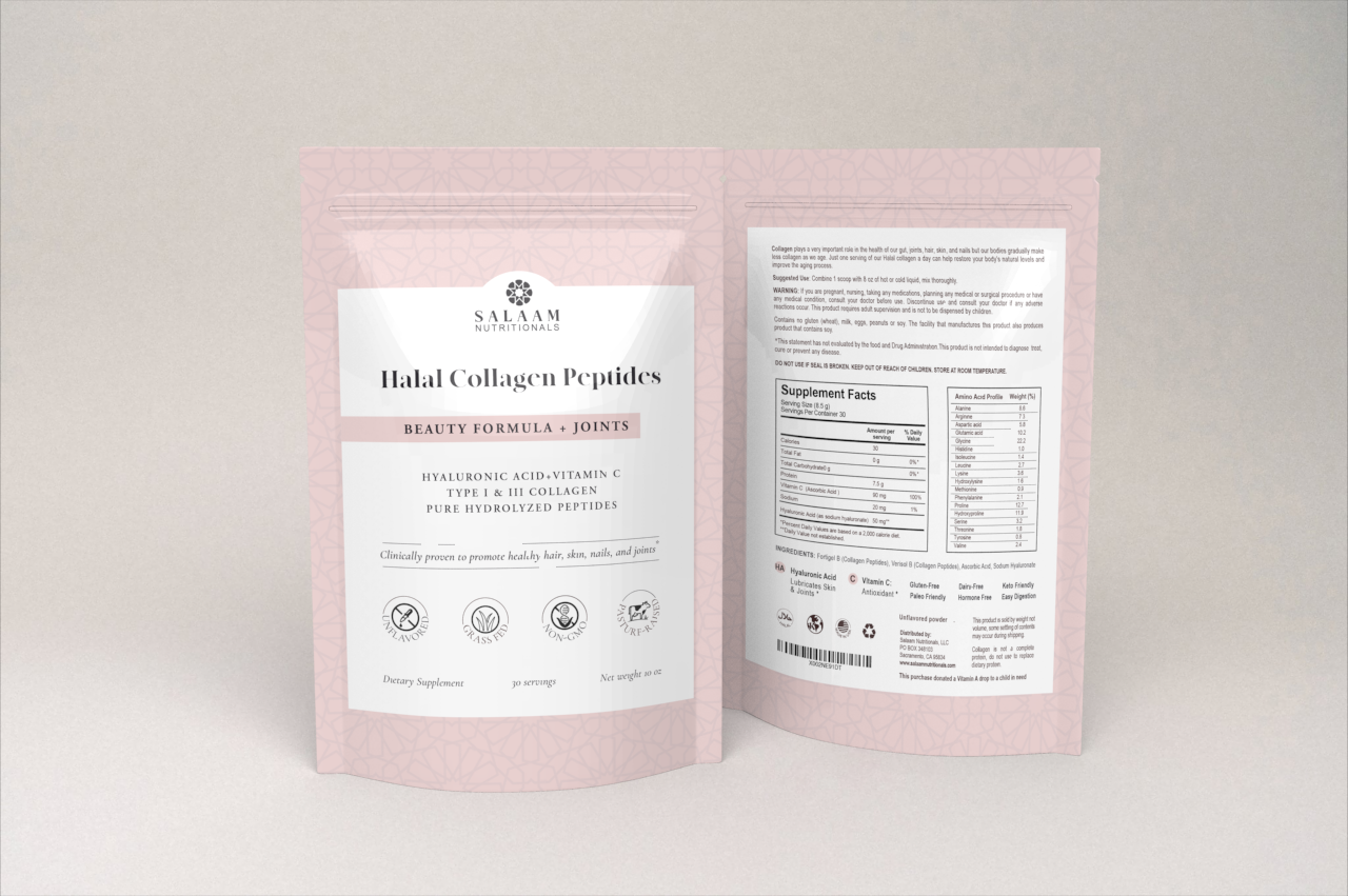 Pure Halal Collagen Hydrolyzed Peptides Type 1 & 3 Powder - With Vitamin C & Hyaluronic Acid | Salaam Nutritionals Salaam Nutritionals