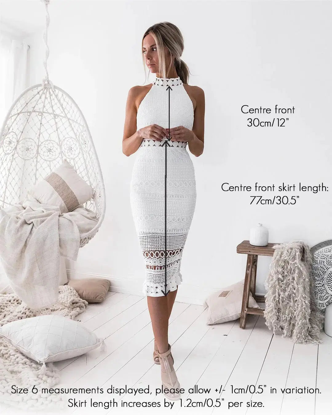 RIVERS MIDI DRESS - WHITE LACE