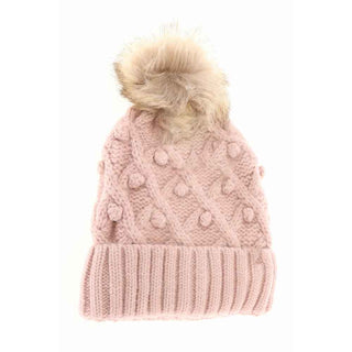 KIDS Bobble Knit Faux Fur Pom C.C Beanie