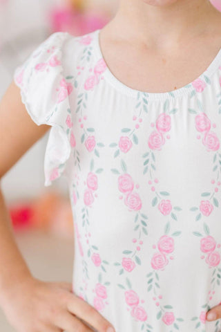 Rosie Posie S/S Flutter Sleeve Leotard - By Baano