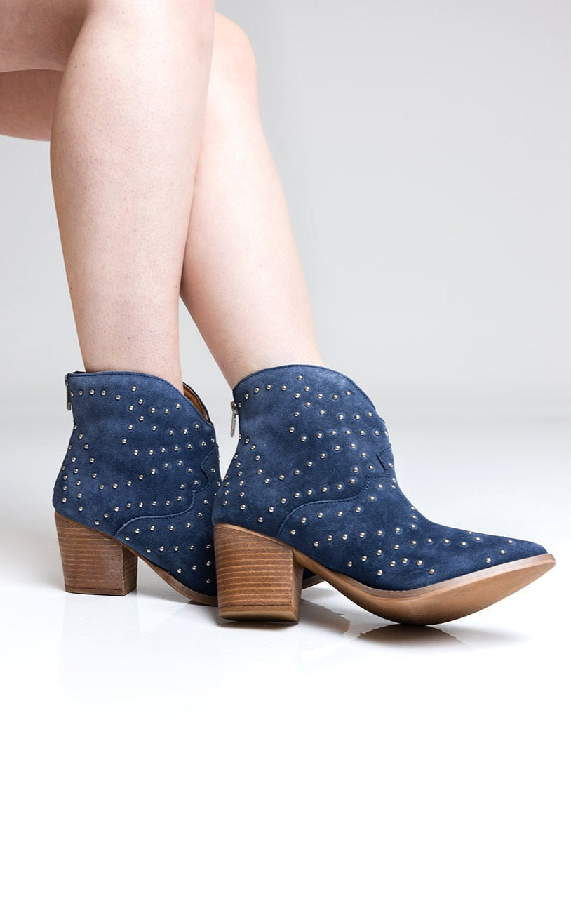 Twilight Studded Heeled Ankle Boot in Denim Naughty Monkey