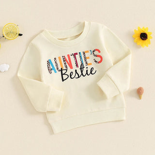 Baby Toddler Girl Auntie's Bestie Casual Letter Print Crew Neck Long Sleeve Pullover Top