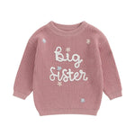 Toddler Kids Girl Big Sister Sweater Cute Long Sleeve Letter Embroidery Knit Pullover Loose Top