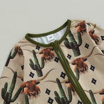 Baby Boys Girls Jumpsuit Long Sleeve Cow/Horse Print Zipped Autumn Romper Clothes