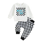 Baby Toddler Boys 2Pcs Mama's Boy Checkered Set Letter Print Long Sleeve Round Neck Top with Pocket Long Pants Outfit