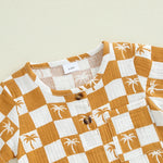 Baby Boy Romper Summer Short Sleeve Round Neck Checkered Tree Print Jumpsuit Playsuit