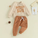 Baby Toddler Boys Girls 2Pcs Clothes Set Letter Auntie's Little Bestie Print Long Sleeve Pullover Top Jogger Pant Outfit