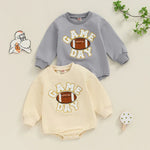 Baby Boys Girls Game Day Fall Bodysuit Letter Football Embroidery Long Sleeve Round Neck Jumpsuit Romper