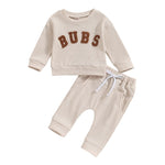 Baby Toddler Boys Girls 2PCS Long Sleeve Letter Embroidery Bubs Tops and Drawstring Pants Set