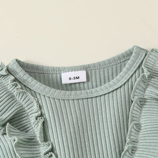 Baby Toddler Girls 2Pcs Fall Outfit Flower Print Ruffle Trim Long Sleeve Romper Dress Skirt Bow Headband Set