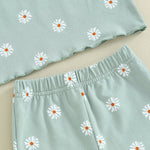 Toddler Kids Girl 2Pcs Summer Outfit Ruffle Short Sleeve Floral Flowers Print Top + Bell Bottom Pants Set Clothes