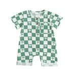 Baby Boy Romper Summer Short Sleeve Round Neck Checkered Tree Print Jumpsuit Playsuit