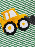 Baby Boy Fall Bubble Romper Casual Digger Tractor Embroidery Striped Long Sleeve Jumpsuit Infant Cute Outfit