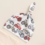 Baby Boys 3Pcs New To The Farm Long Sleeve O-Neck Embroidery Romper with Tractor Print Pants Hat Outfit Set