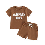 Baby Toddler Boy 2Pcs Mama's Boy Letter Embroidery Short Sleeve Top Matching Shorts Set Waffle Outfit