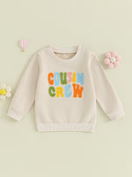 Toddler Baby Kids Boys Girls Fuzzy Letter Embroidery Cousin Crew Matching Long Sleeve Round Neck Pullover Loose Top