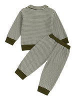 Baby Toddler Boys 2Pcs Long Sleeve Embroidery Duck Top with Striped Pants Infant Clothes Set