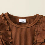 Baby Toddler Girls 2Pcs Fall Outfit Flower Print Ruffle Trim Long Sleeve Romper Dress Skirt Bow Headband Set