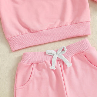 Baby Toddler Girls 2Pcs Thanksgiving Outfit Long Sleeve Turkey Gobble Embroidery Top + Pants Jogger Set Clothes