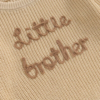 Baby Boys Sweater Letter Embroidery Little Brother Crew Neck Long Sleeve Pullover Top