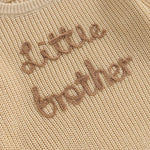 Baby Boys Sweater Letter Embroidery Little Brother Crew Neck Long Sleeve Pullover Top