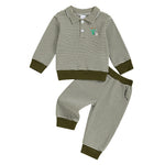Baby Toddler Boys 2Pcs Long Sleeve Embroidery Duck Top with Striped Pants Infant Clothes Set