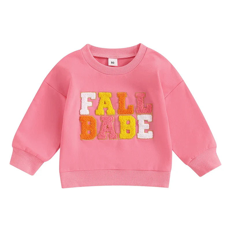 Baby Toddler Boys Girls Fall Babe Long Sleeve Embroidery Letters Fall Crewneck Top