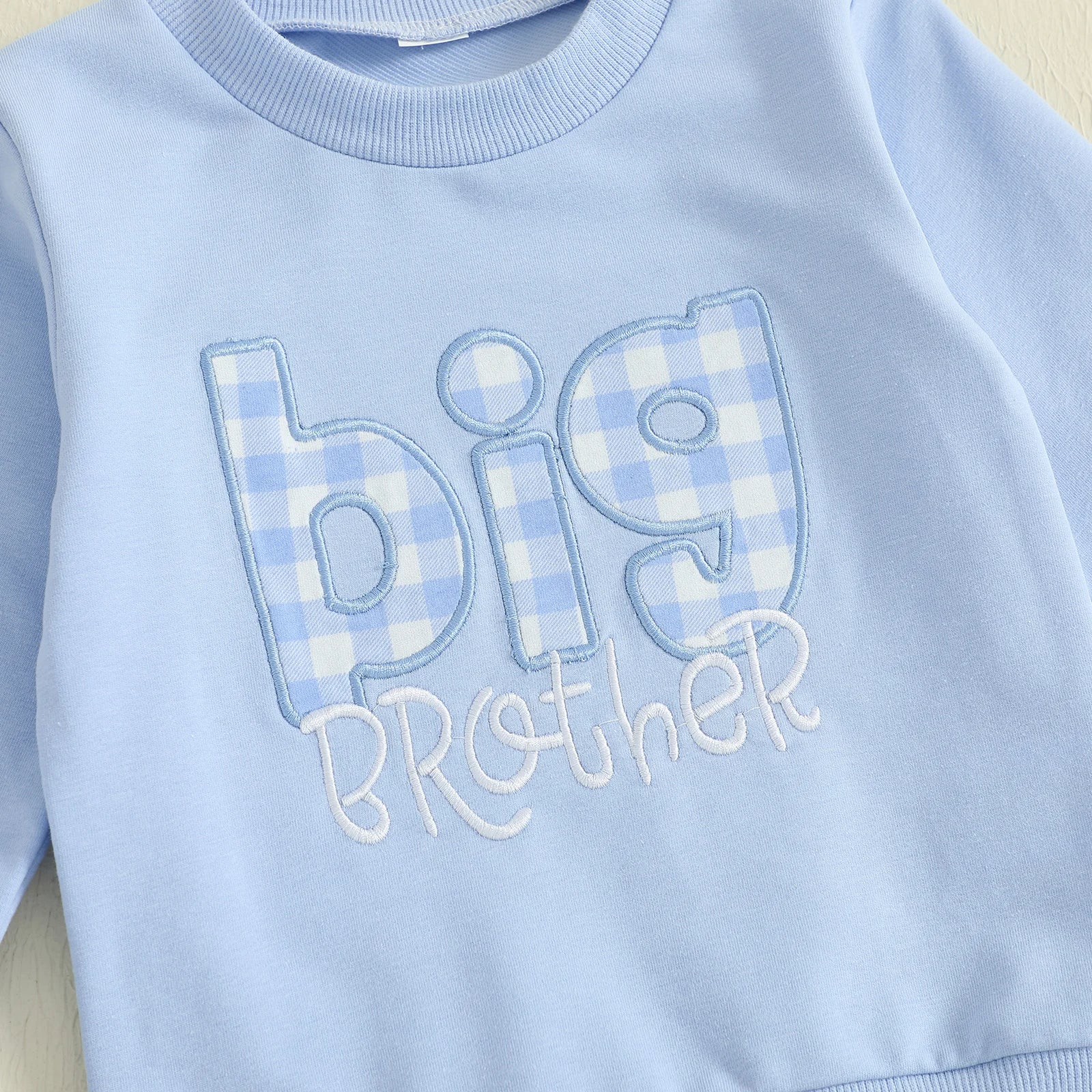 Baby Toddler Boys 2Pcs Fall Outfit Letter Embroidery Big Brother Long Sleeve Top and Elastic Plaid Pants Clothes