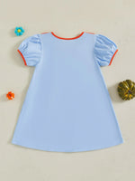 Toddler Kids Girl Halloween Dress Short Sleeve Round Neck Pumpkin Embroidery Dress Kid A-Line Dress