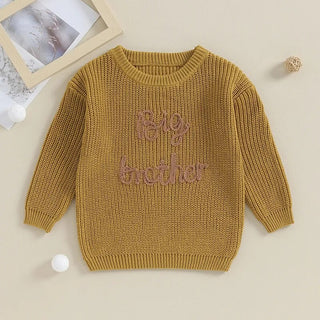 Toddler Kids Boys Sweaters Cotton Long Sleeve Letter Embroidery Big Brother Pullover Loose Knitwear Top