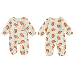 Baby Boy Girl Bodysuit Football Print Long Sleeve Button Pocket Round Neck Fall Romper