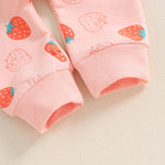 Baby Toddler Girls 2Pcs Fall Strawberry Print Outfit Long Sleeve Top Elastic Waist Pants with Pockets Set