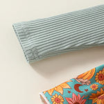 Baby Toddler Girls 2Pcs Fall Outfit Flower Print Ruffle Trim Long Sleeve Romper Dress Skirt Bow Headband Set