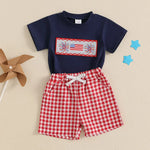 Baby Toddler Boys 2Pcs 4th of July Outfit Short Sleeve Truck/Flag Embroidery T Shirt Top + Shorts Set Clothes