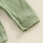 Baby Girls 2Pcs Fall Outfit Long Sleeve Round Neck Ribbed Full Leg Jumpsuit with Headband Set