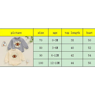 Baby Boys Girls Game Day Fall Bodysuit Letter Football Embroidery Long Sleeve Round Neck Jumpsuit Romper