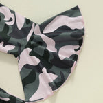 Baby Girls 3Pcs Fall Outfit Long Sleeve Ribbed Solid Color Romper Camouflage Print Flared Long Pants Headband Set