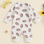 Baby Boys Girls Jumpsuit Long Sleeve Round Neck Football Print Romper