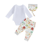 Baby Boys Girls 3Pcs New To The Farm Long Sleeve Crew Neck Letter Barn Print Romper with Animal Print Long Pants and Hat Set