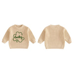 Baby Toddler Kids Boys Girls Lucky Knit Sweater Long Sleeve Round Neck Shamrock Letter Embroidery Pullover Spring St. Patrick's Day Top